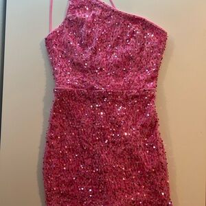 Glamorous Asymmetrical Pink Sequin Dress